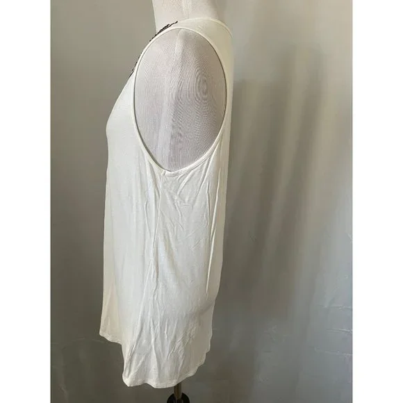 Bellatrix Cream Embroidered Wooden Beaded Scallop Design Neckline Tank Top - Picture 8 of 10